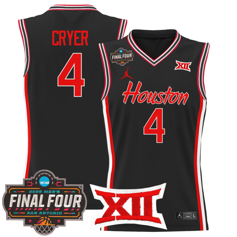 Men Houston Cougars #4 Cryer black 2025 Final Four Patch NCAA Jerseys->more ncaa teams->NCAA Jersey